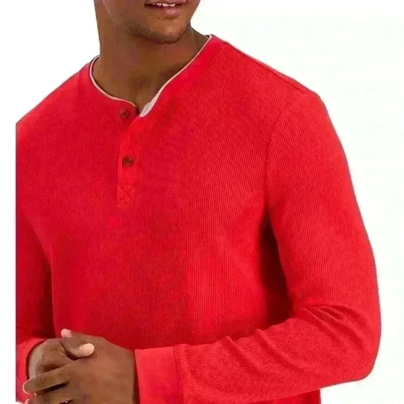 New Club Room Men's Fire Thermal Henley Shirt Size L Crewneck Three Buttom - Picture 3 of 10